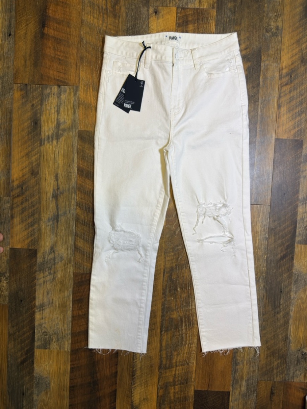 PAIGE Hoxton crop skinny jeans white distressed raw hem sz 29 NEW